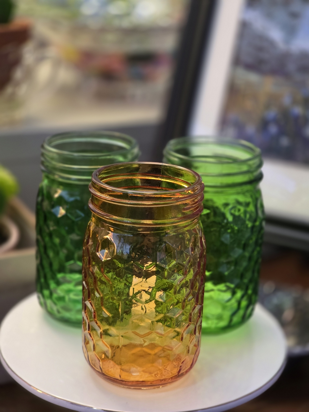 Decorative Amber and Green Textured Glass Jars - Home Accents